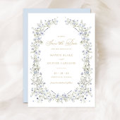 Floral Elegant Dusty Blue Wreath Save the Date Einladung