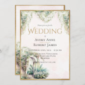 Floral Elegant Goldene Gartenanlage Hochzeit Einladung (Vorne/Hinten)