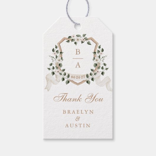 Floral Elegant Greenery Ivy Wappen Vielen Dank Geschenkanhänger (Vorderseite)