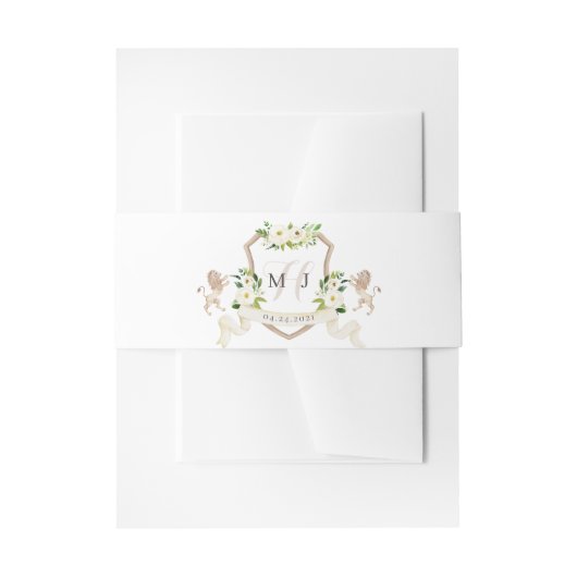 Floral Elegant Ivory Beige Wappen Lion Wedding Einladungsbanderole (Vorderseite Beispiel)