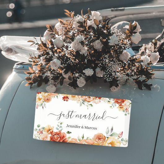 Floral Elegant Just Married Car Banner