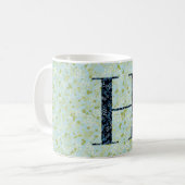 Floral Elegant Klasse Monogram H blau w/Phrase Kaffeetasse (Vorderseite Links)