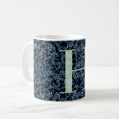 Floral Elegant Klasse Monogram H blau w/Phrase Kaffeetasse (Vorderseite Links)