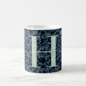 Floral Elegant Klasse Monogram H blau w/Phrase Kaffeetasse (Mittel)
