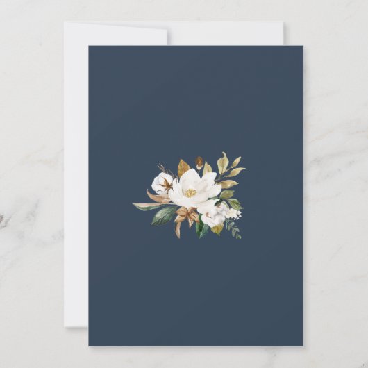Floral Elegant Magnolia Blush Navy Neutral Einladung (Rückseite)