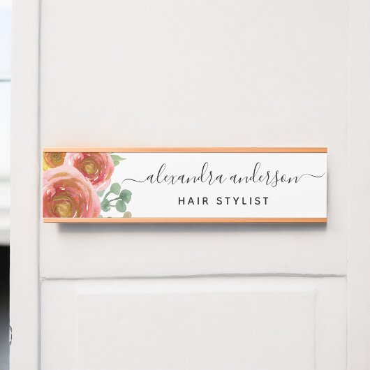 Floral Elegant Modernes Aquarell Pastell Rosa Türschild