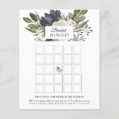 Floral Elegant Navy Blue Bridal Bingo Game Card (Vorderseite)