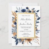 Floral Elegant Navy Blue Terracotta Hochzeit Einladung (Vorderseite)