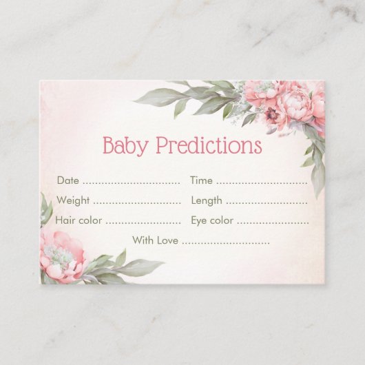 Floral Elegant Pink Baby Shower Baby Vorhersagen Begleitkarte (Vorderseite)