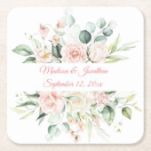 Floral Elegant Pink Chic Datum Skriptname Hochzeit Rechteckiger Pappuntersetzer (Vorderseite)