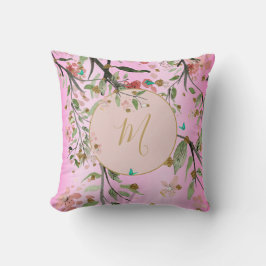 Floral Elegant Pink Gold Chinoiserie Monogram Kissen