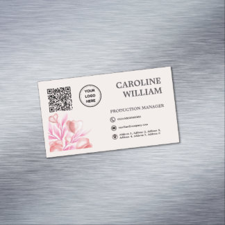 Floral Elegant QR Code Business Logo Magnetische Visitenkarte