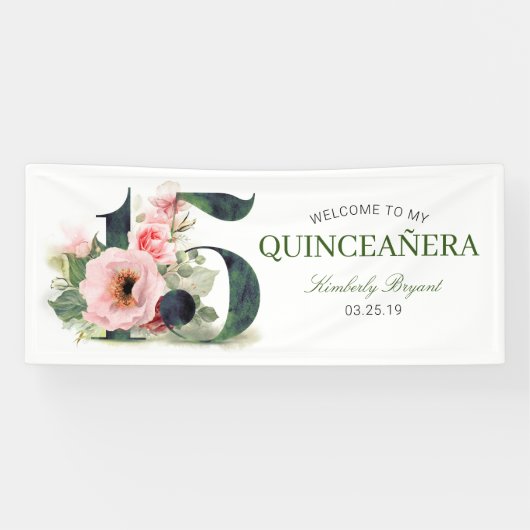 Floral Elegant Quinceanera 15. Geburtstag Banner (Horizontal)