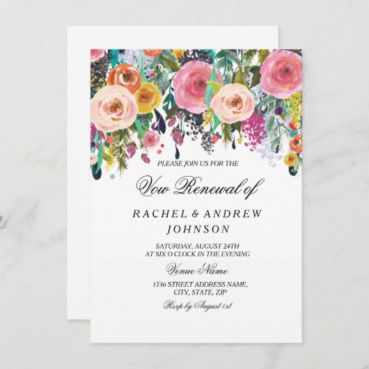 Floral Elegant Rosa Pfirsich Vow Erneuerbares Eink Einladung (Vorne/Hinten)