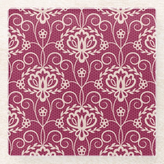 Floral Elegant: Rotlichtmuster Glasuntersetzer (Vorderseite)