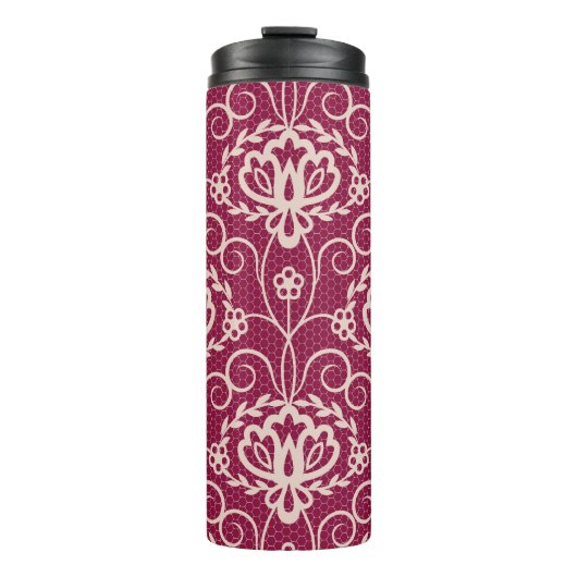 Floral Elegant: Rotlichtmuster Thermosbecher (Vorderseite)