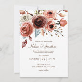 Floral Elegant Rustic Burgundy Wedding Einladung (Vorderseite)