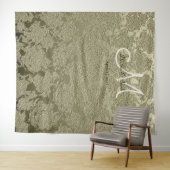 Floral Elegant Sage Green Ivory Monogram Wedding Wandteppich (Beispiel (Horizontal))