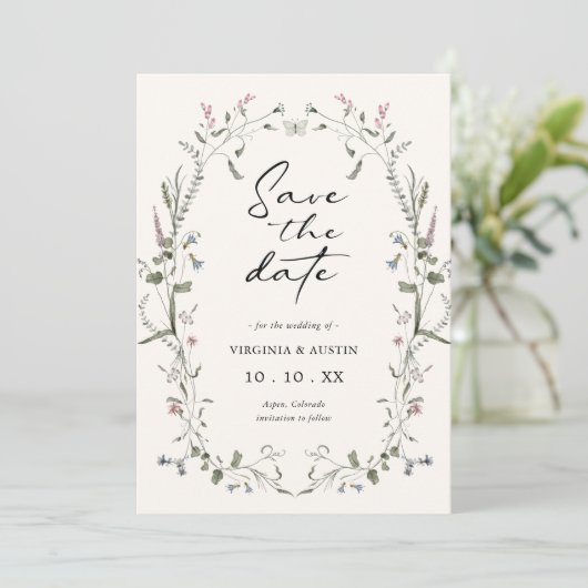 Floral Elegant Save the Date (Stehend Vorderseite)