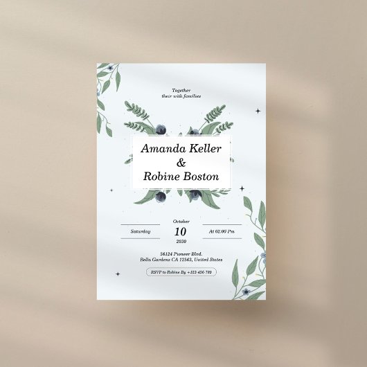 Floral Elegant Simple Wedding Einladung