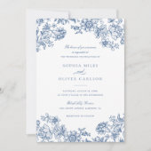 Floral Elegant Vintag Blue Wedding Einladung (Vorderseite)