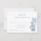 Floral Elegant Vintag Blue Wedding RSVP Einladung (Vorderseite)