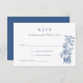 Floral Elegant Vintag Blue Wedding RSVP Einladung