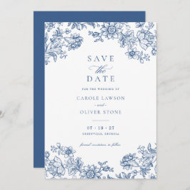 Floral Elegant Vintag Blue Wedding Save the Date Einladung