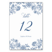 Floral Elegant Vintag Blue Wedding Tischnummer (Rückseite)