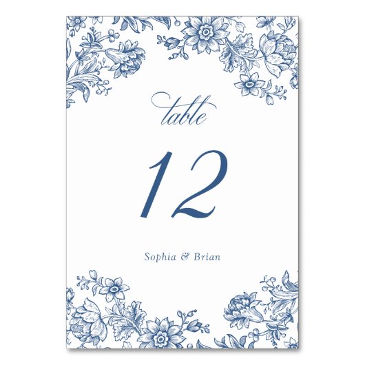Floral Elegant Vintag Blue Wedding Tischnummer (Vorderseite)