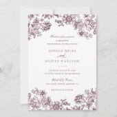 Floral Elegant Vintag Burgundy Wedding Einladung (Vorderseite)