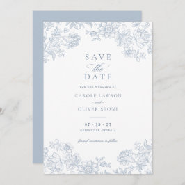 Floral Elegant Vintag Dusty Blue Save the Date Einladung