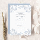 Floral Elegant Vintage Dusty Blue Wedding Einladung
