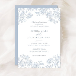 Floral Elegant Vintage Dusty Blue Wedding Einladung