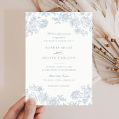 Floral Elegant Vintage Dusty Blue Wedding Einladung