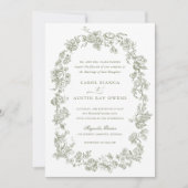 Floral Elegant Vintage französische Rose Hochzeit Einladung (Vorderseite)