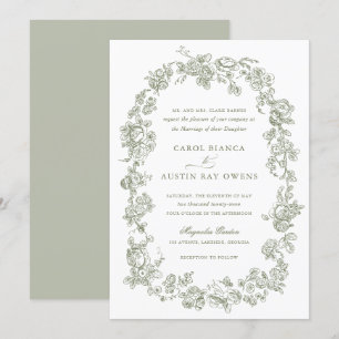 Floral Elegant Vintage französische Rose Hochzeit Einladung