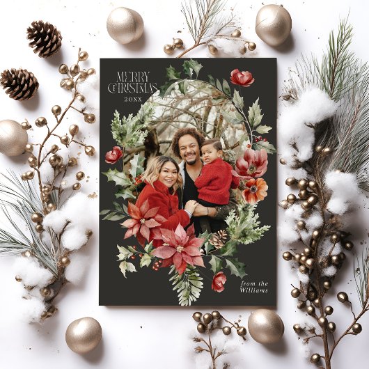 Floral Elegant Wasserfarbe Frohe Weihnachten Foto