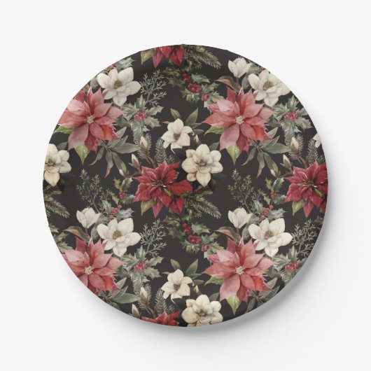 Floral Elegant Wasserfarbe Frohe Weihnachten Pappteller (Vorderseite)