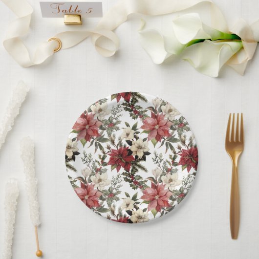 Floral Elegant Wasserfarbe Frohe Weihnachten Pappteller (Hochzeit)