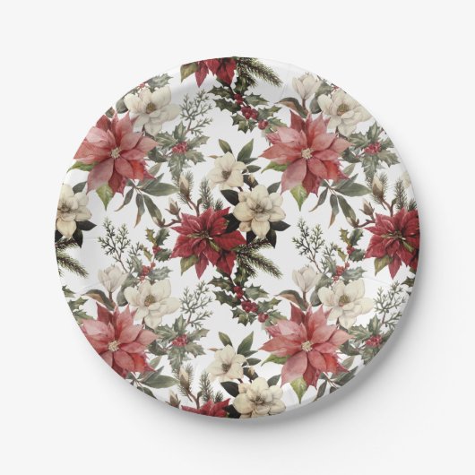 Floral Elegant Wasserfarbe Frohe Weihnachten Pappteller (Vorderseite)