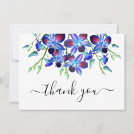 Floral Elegant Watercolor Blue Orchids Skript Dankeskarte