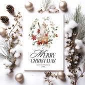 Floral Elegant Watercolor Cat Frohe Weihnachten