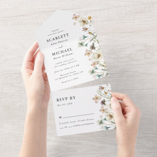 Floral Elegant Wedding All In One Einladung (Abreißen)