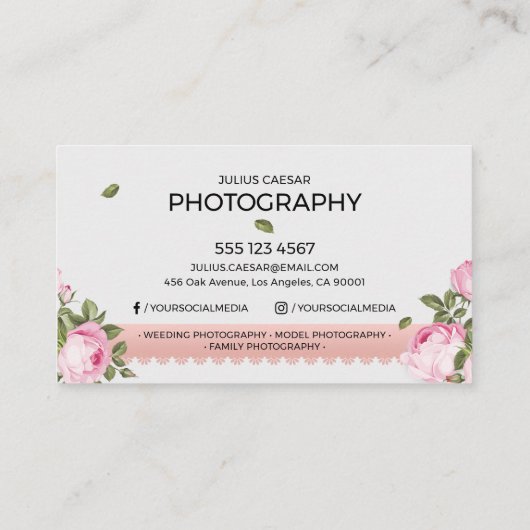 Floral Elegant Wedding Fotograf Visitenkarte (Rückseite)
