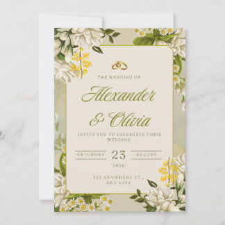 Floral Elegant Wedding Invitation | White & Gold Einladung