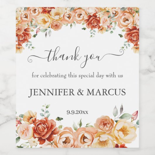 Floral Elegant Wedding Vielen Dank Weinetikett (Einzelnes Label)