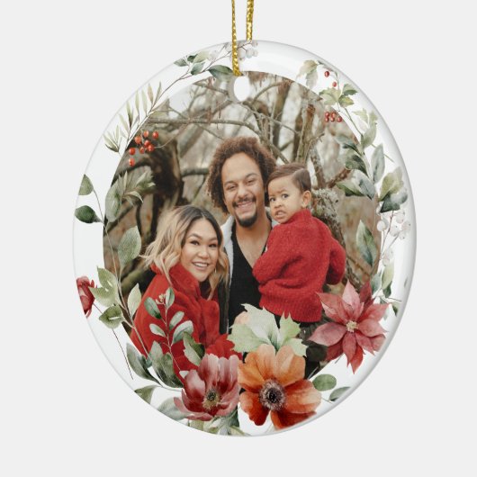 Floral Elegant Weihnachts-Foto Keramik Ornament (Links)