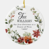 Floral Elegant Weihnachts-Foto Keramik Ornament (Hinten)