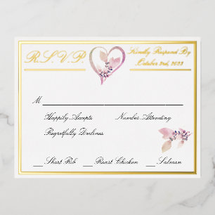 Floral Elegant White Wedding RSVP Gold Folie Einladungspostkarte